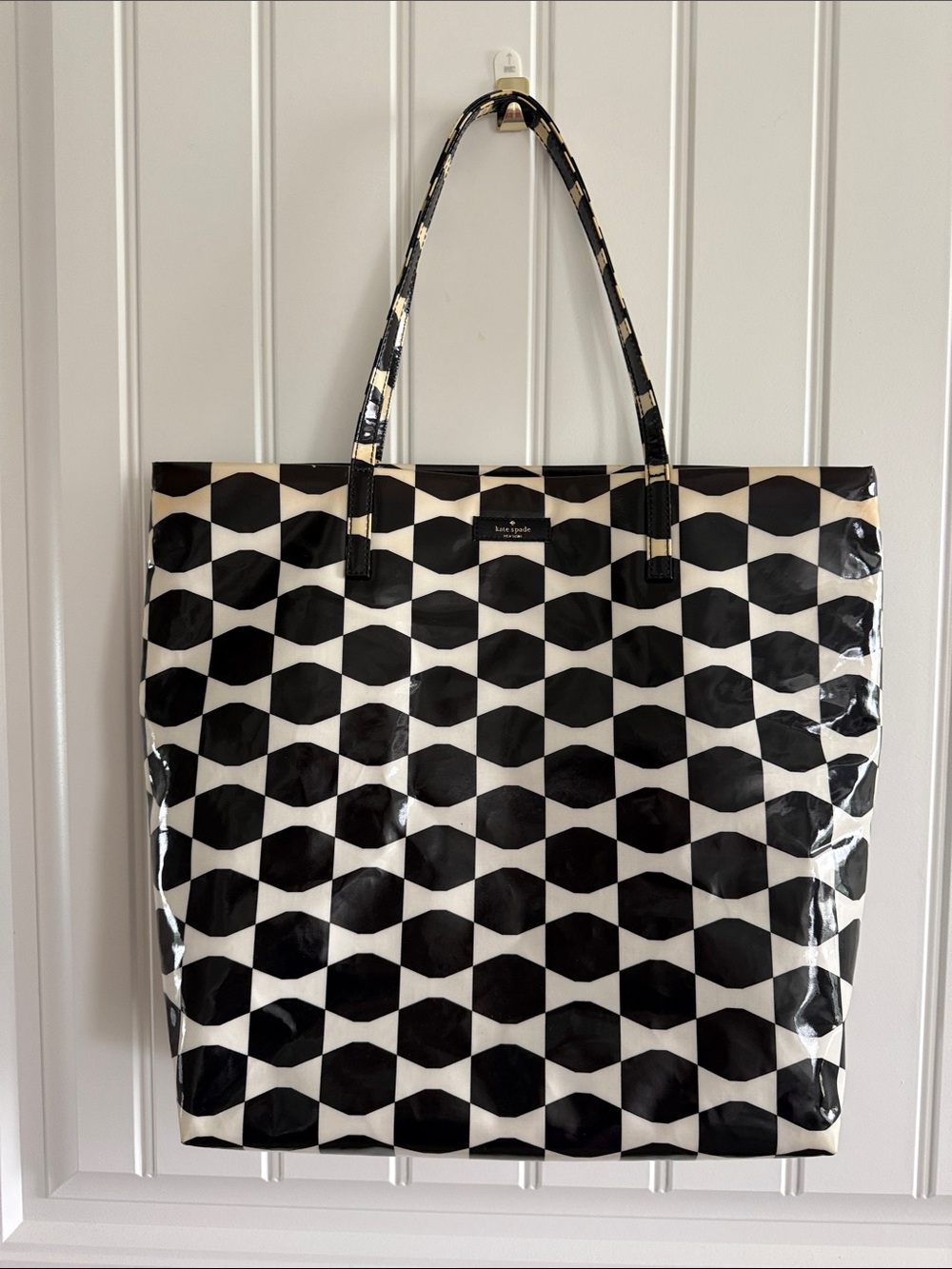 kate spade Black and White Geometric Patent Tote